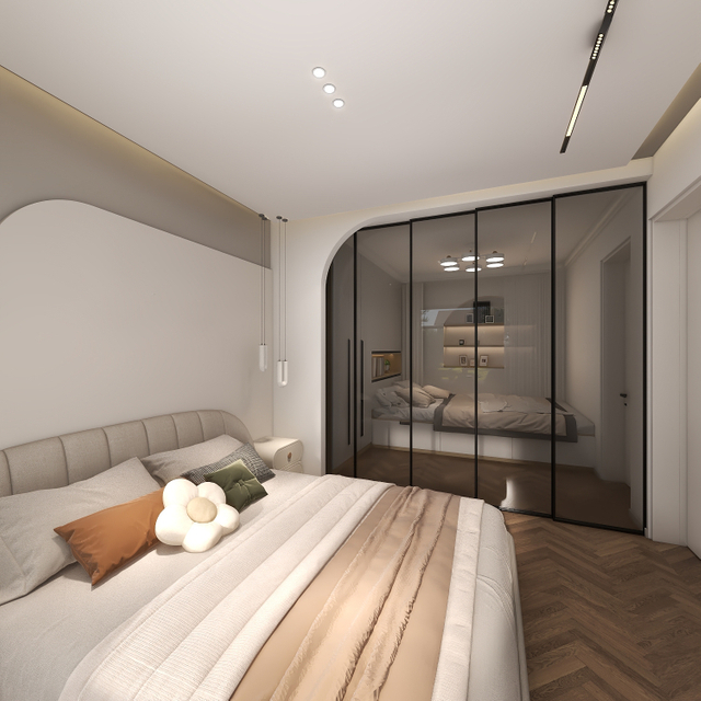 White Wardrobe Arc-shape Design Bedroom