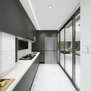 L-shaped Modern Black And White Minimalist Kitchen Cabinet