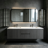 Floating Double‑Sink Bathroom Vanity Long Rounded Led Mirror 