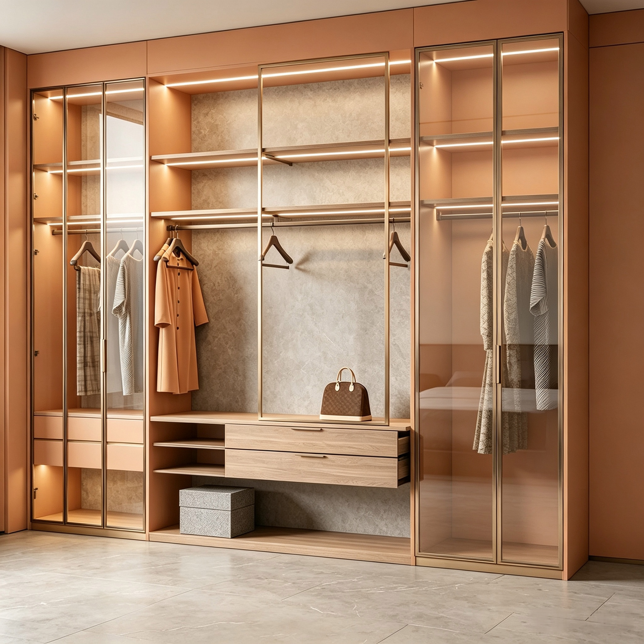  L‑Shaped Corner Walk‑in Closet Custom Glass‑door Wardrobe