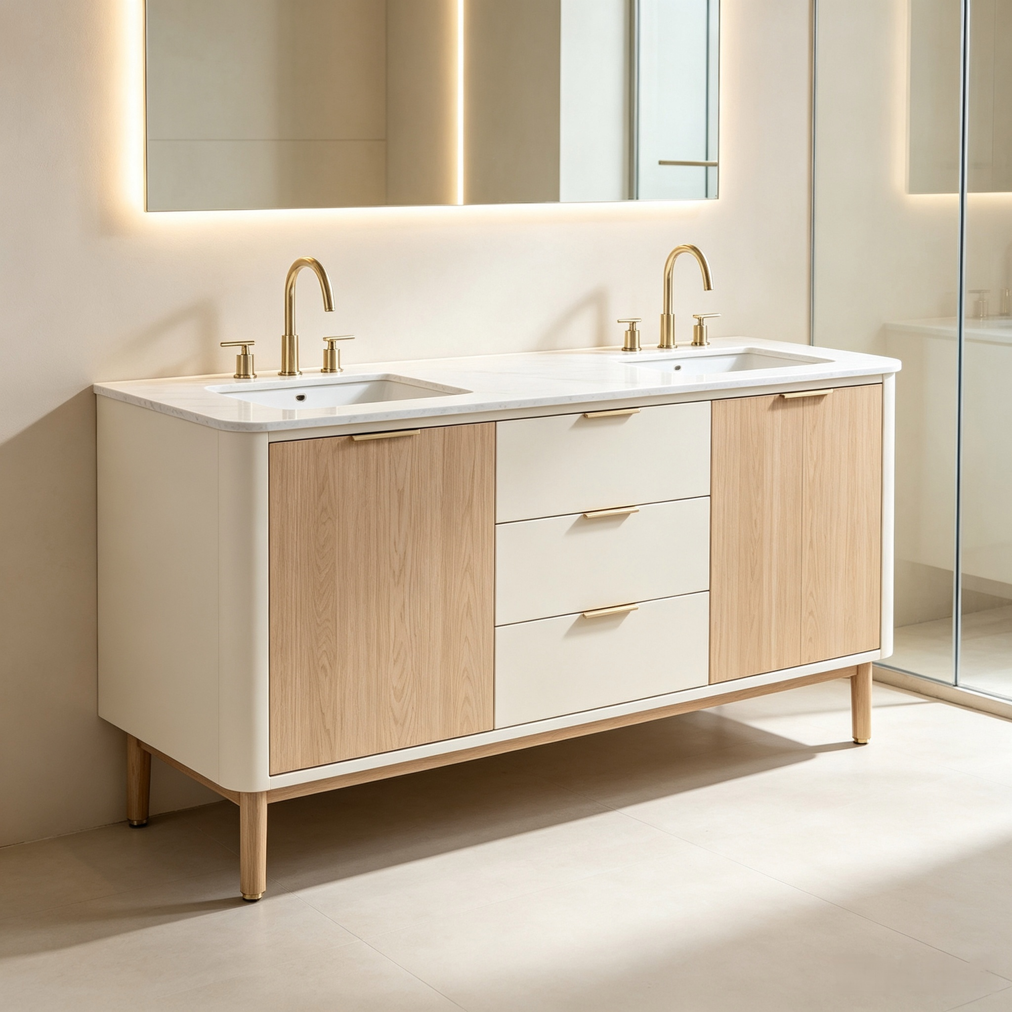 Luxury Freestanding Double Sink Vanity With Fluted Panel