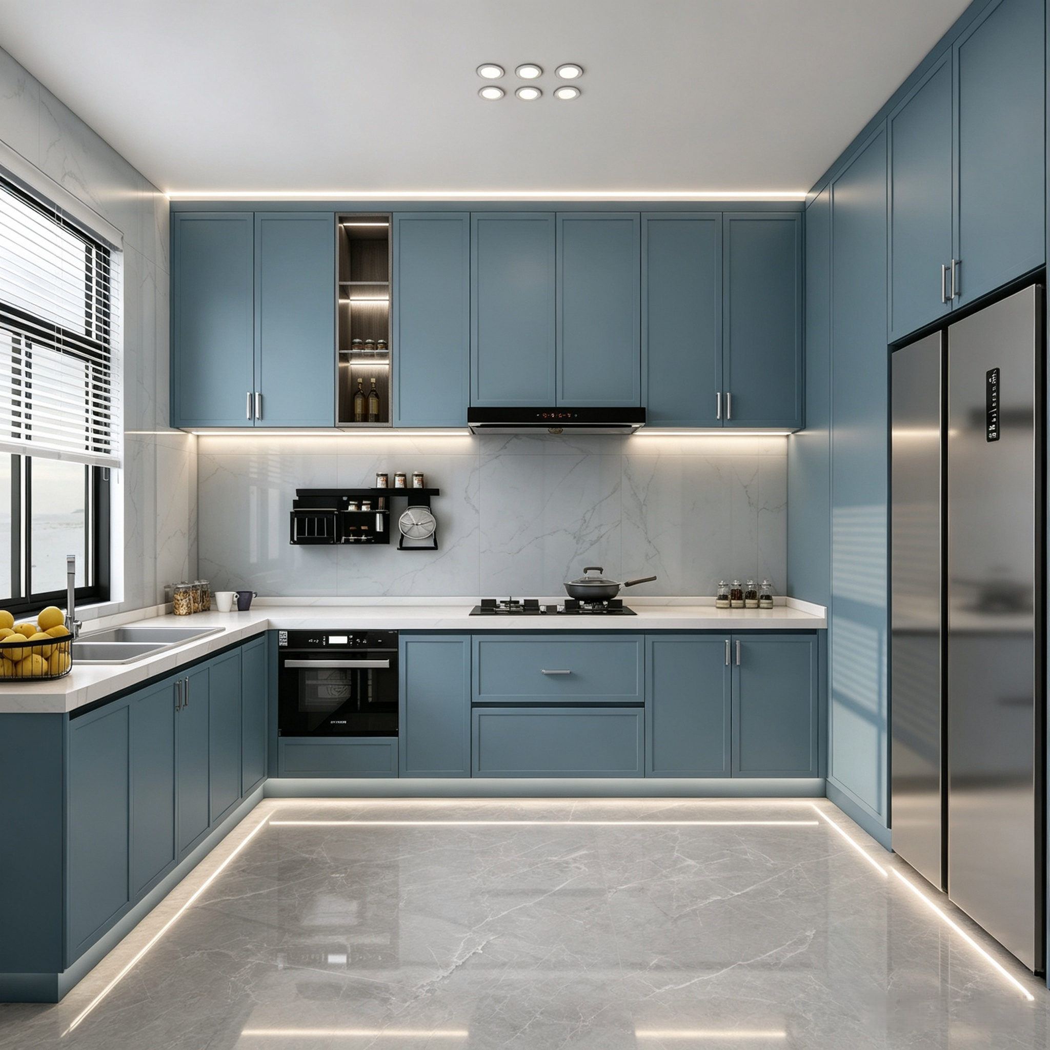 Modern Minimalist L‑Shaped Custom Kitchen Cabinet