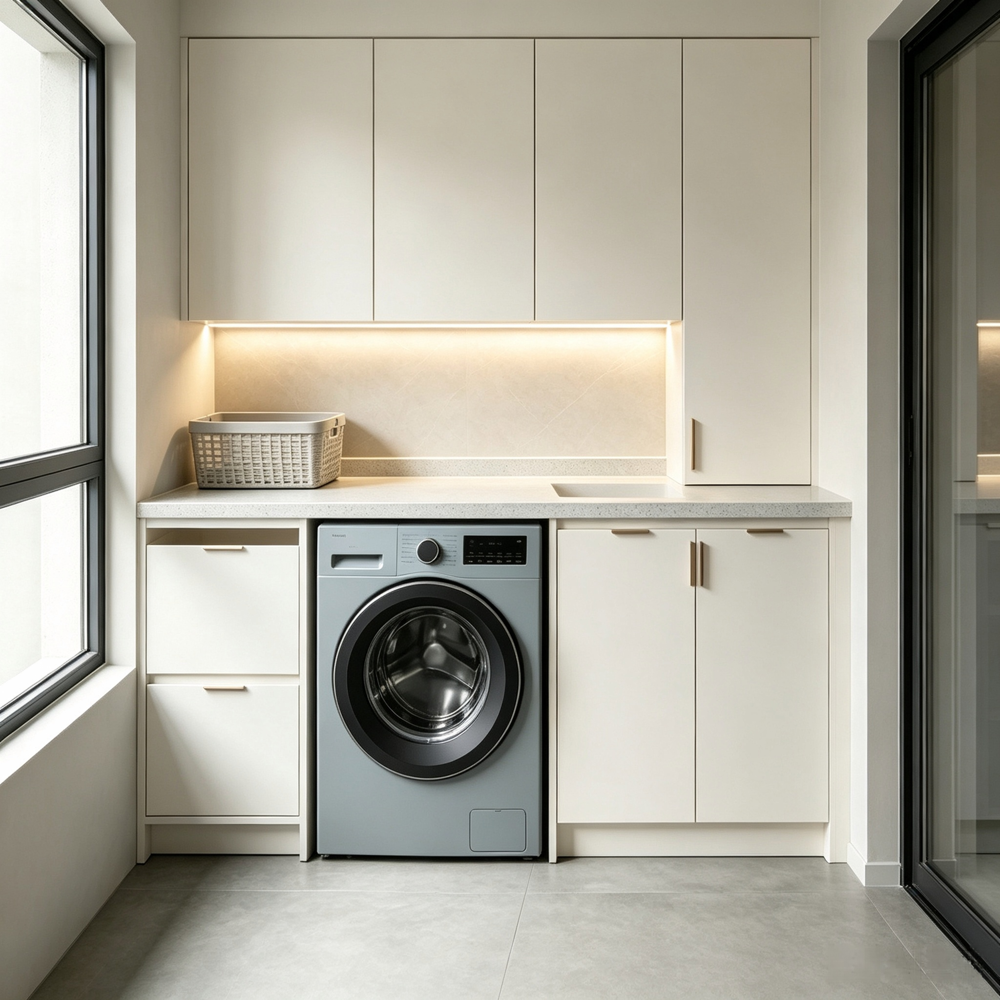 Custom Balcony Laundry Cabinet With Integrated Drawer Storage