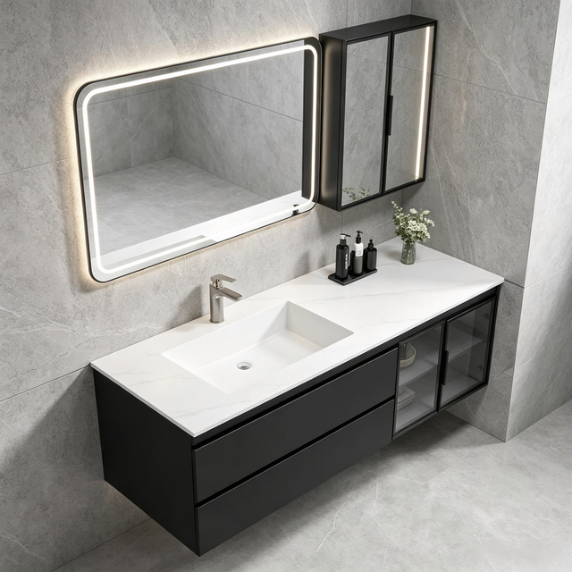 Floating Bathroom Vanity With Glass Doors