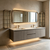 Floating Double‑Sink Bathroom Vanity Long Rounded Led Mirror 