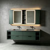 Minimalist Floating Double‑Sink Vanity With Open‑Shelf Smart Mirror Cabinet