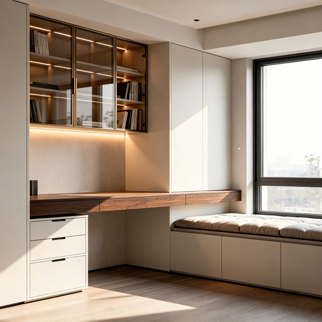 Minimalist Bay‑window Study Integrated Cabinet