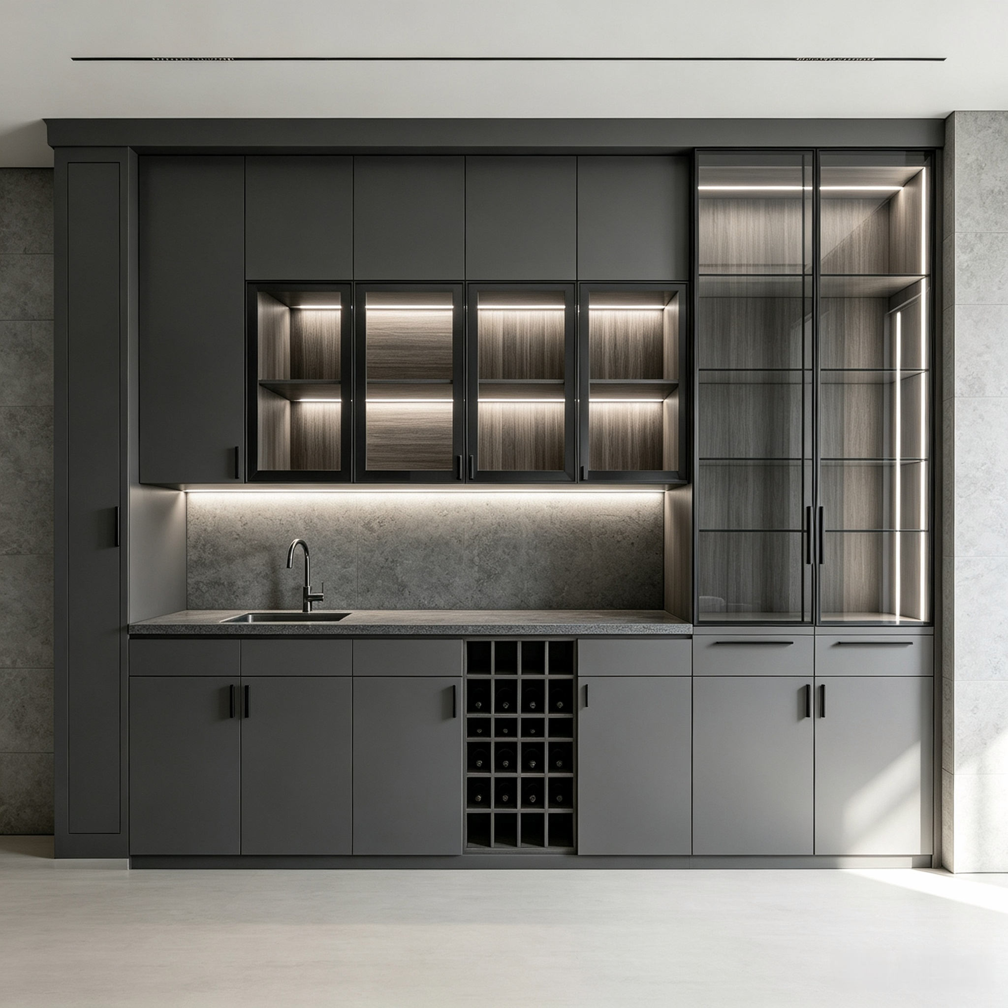 Integrated Custom Wine Bar Cabinet