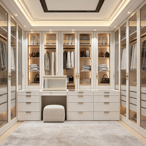 French Walk‑in Closet Custom Wardrobe With Makeup Central Island