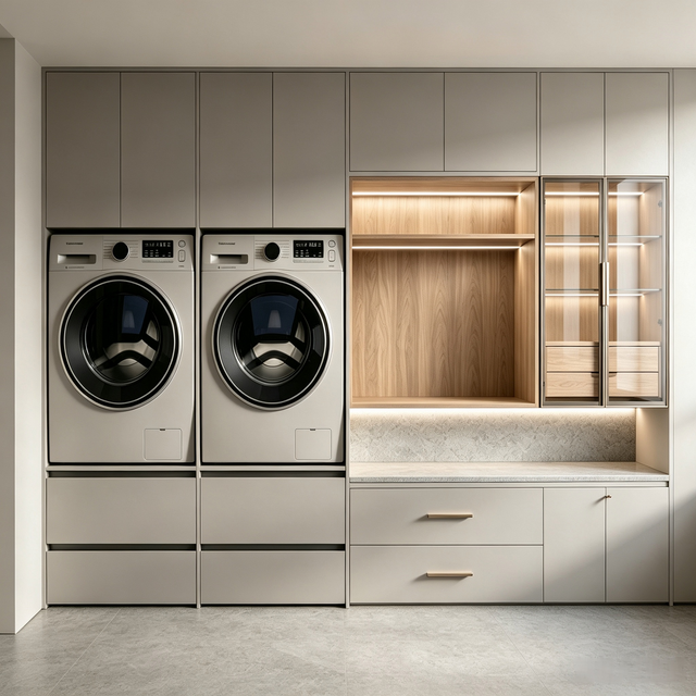 Embedded Balcony Laundry Cabinet With Hanging Niche For Washer And Dryer