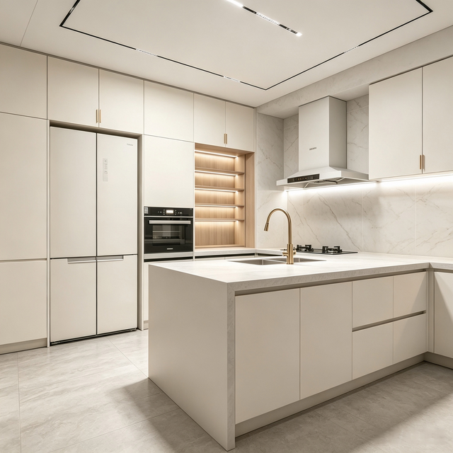 Light‑luxury Stainless Steel Kitchen Cabinets with Sintered Stone