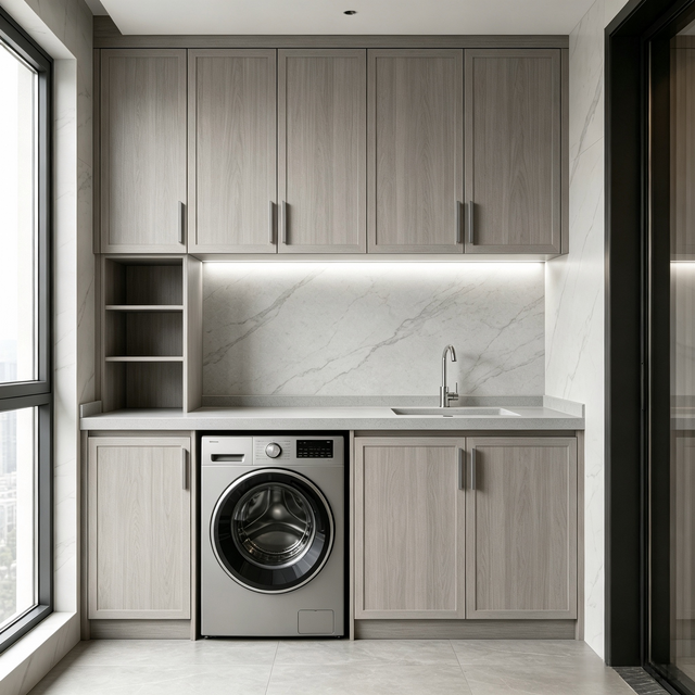 Custom Balcony Laundry Cabinet Integrated Washing Machine Storage