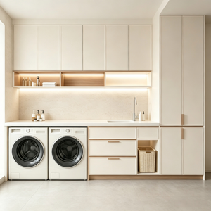 Cream Style Balcony Laundry Cabinet Custom Integrated Laundry Room Storage