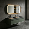 Floating Double‑Sink Vanity With Rounded Edge LED Mirror Cabinet