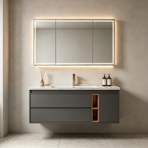 Wall‑hung Bathroom Vanity With LED Mirror Cabinet And Open Side Niche Storage