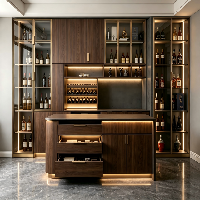 Full‑Wall Light‑Luxury Wine & Bar Cabinet