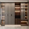 Full‑wall Custom Walk‑in Wardrobe With Glass Display Unit
