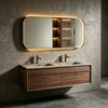 Floating Double‑Sink Vanity With Rounded Edge LED Mirror Cabinet