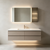 Color‑block Floating Bathroom Vanity With Side Glass Cabinet