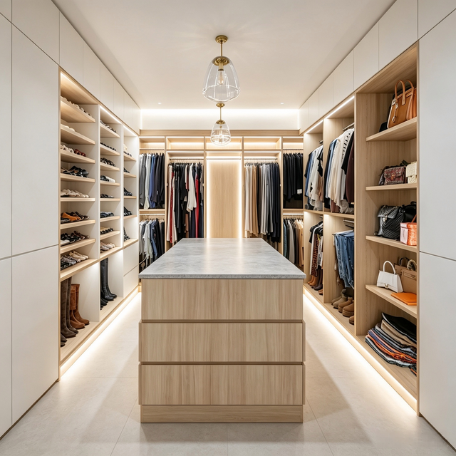 Walk‑in Closet With Central Island High‑end Custom Storage Wardrobe