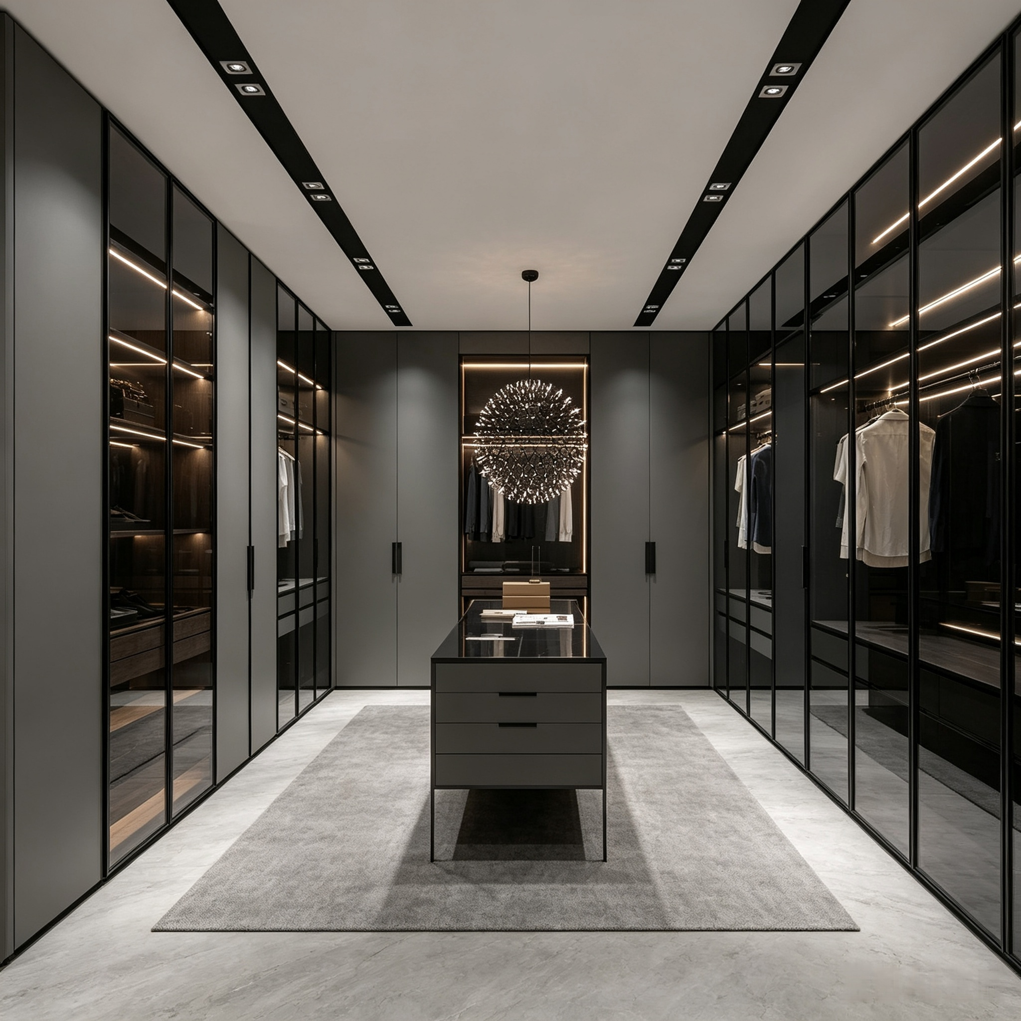 Modern Minimalist U‑Shaped Walk‑in Closet Custom Wardrobe With Central Island