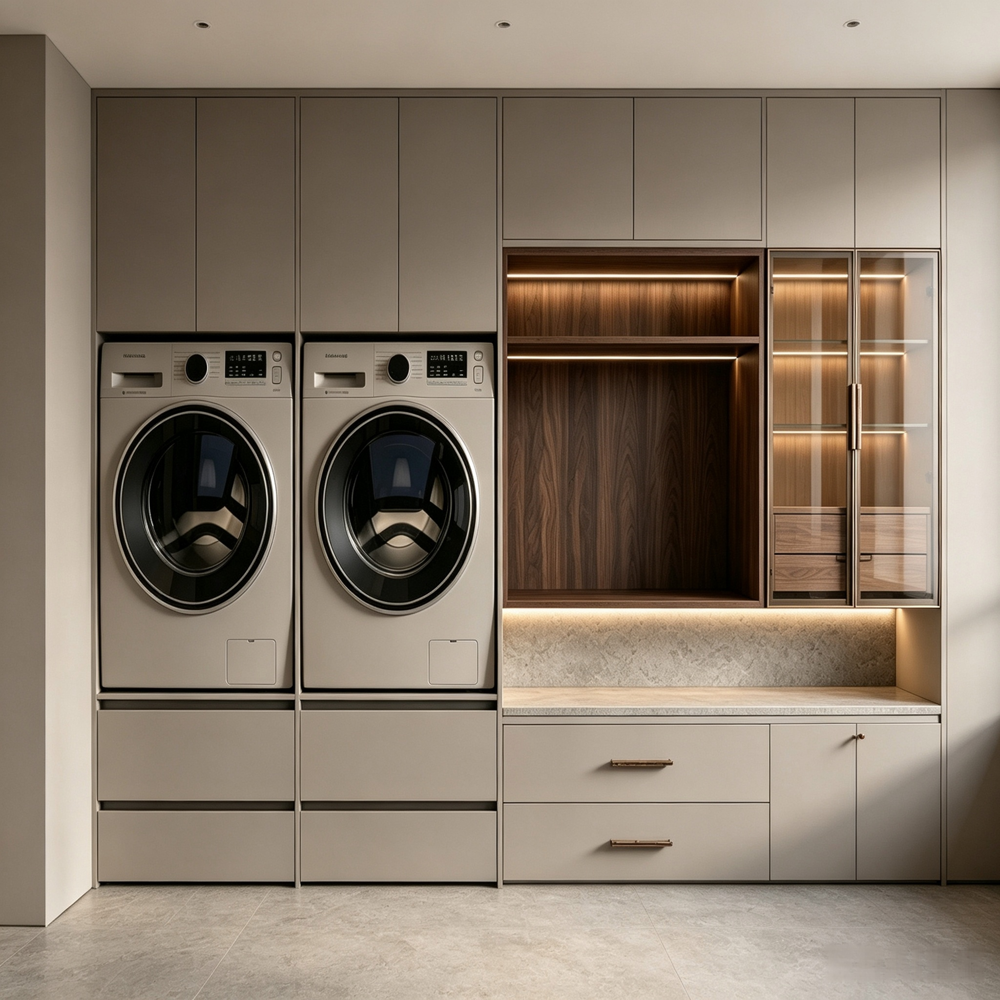 Embedded Balcony Laundry Cabinet With Hanging Niche For Washer And Dryer