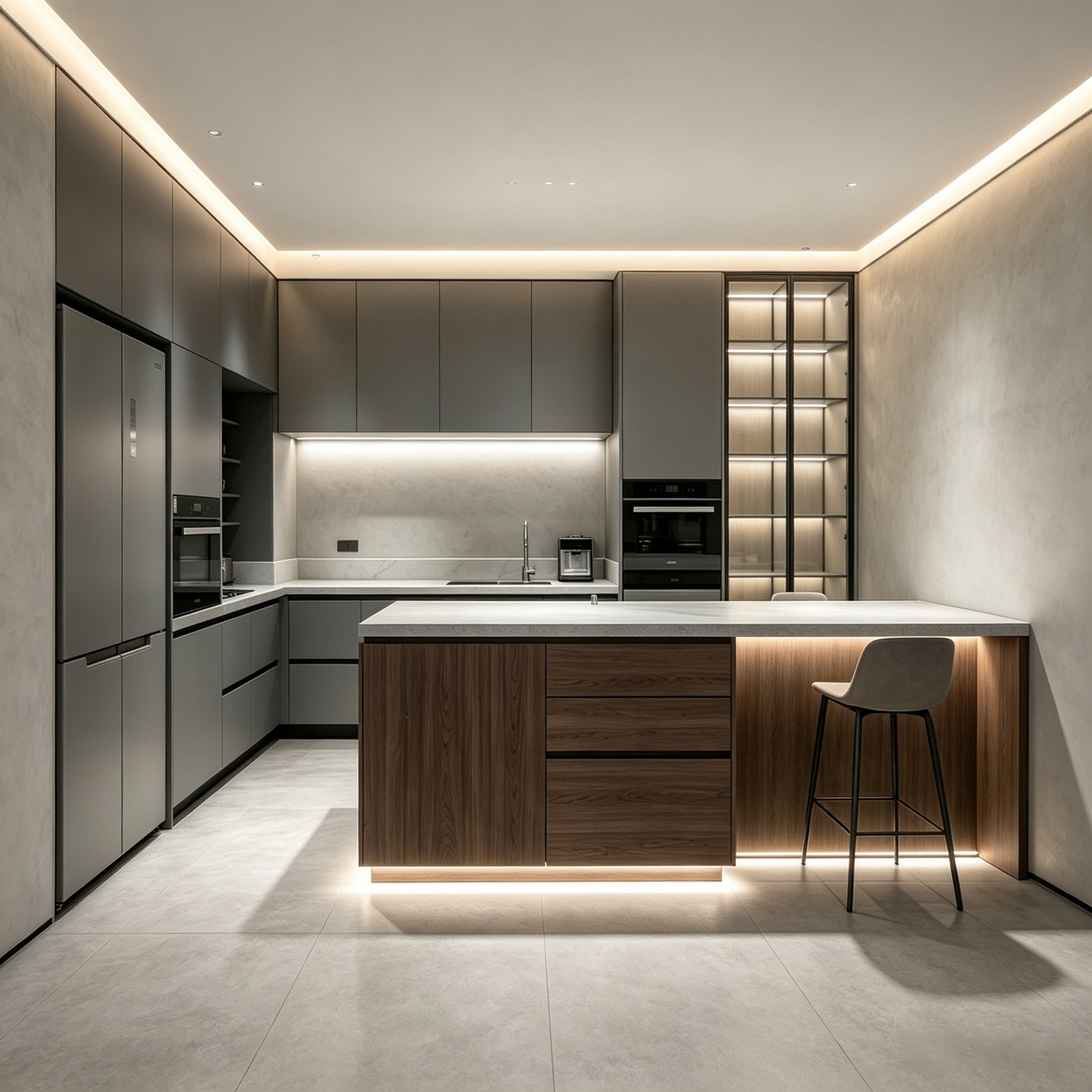 Custom Modern Minimalist Kitchen Cabinet With Multifunctional Bar Island