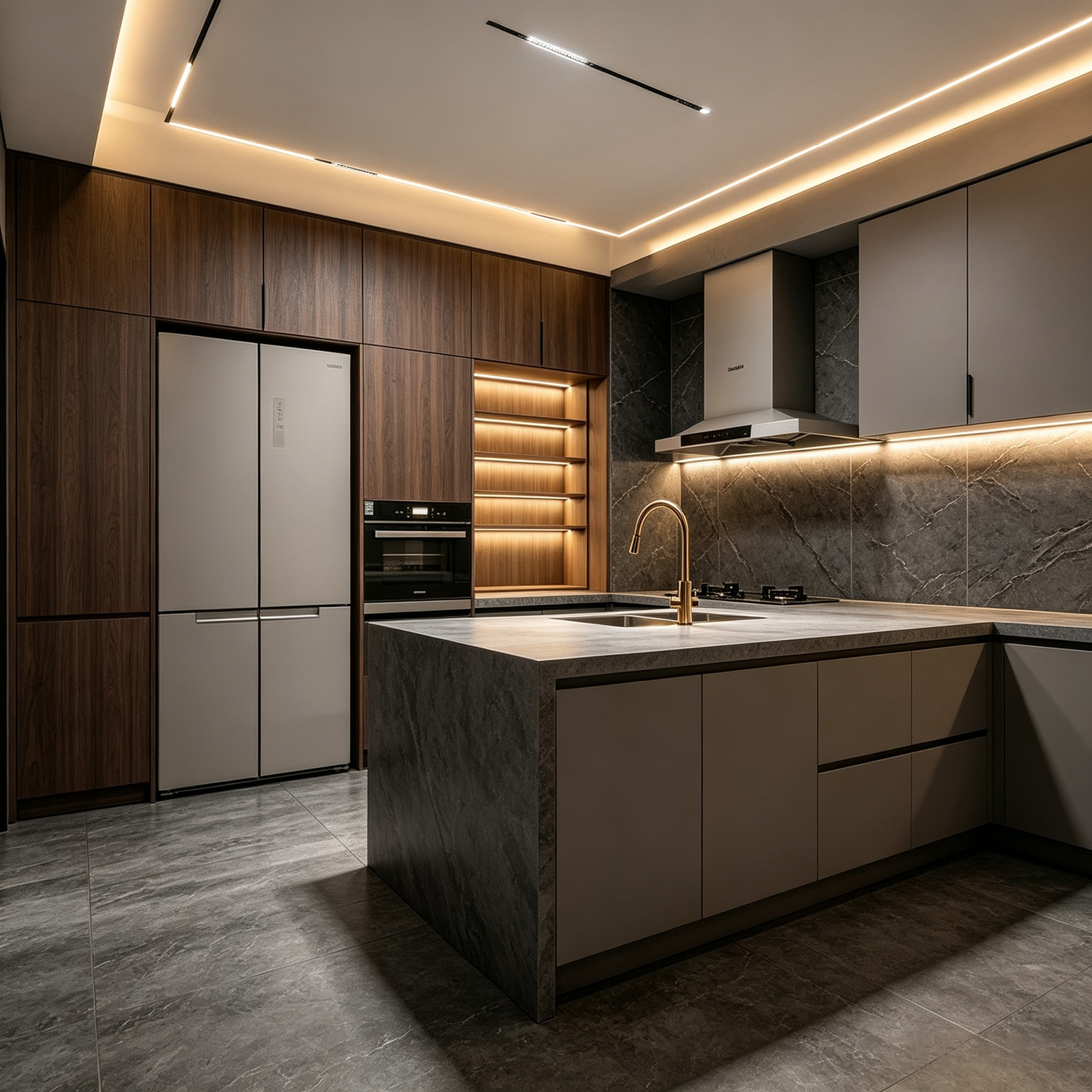 Light‑luxury Stainless Steel Kitchen Cabinets with Sintered Stone