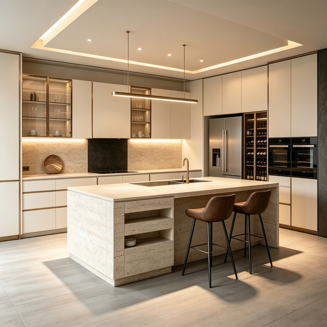 Custom Modern Luxury Kitchen Cabinet For Large‑Size Integrated Kitchen‑Dining Space