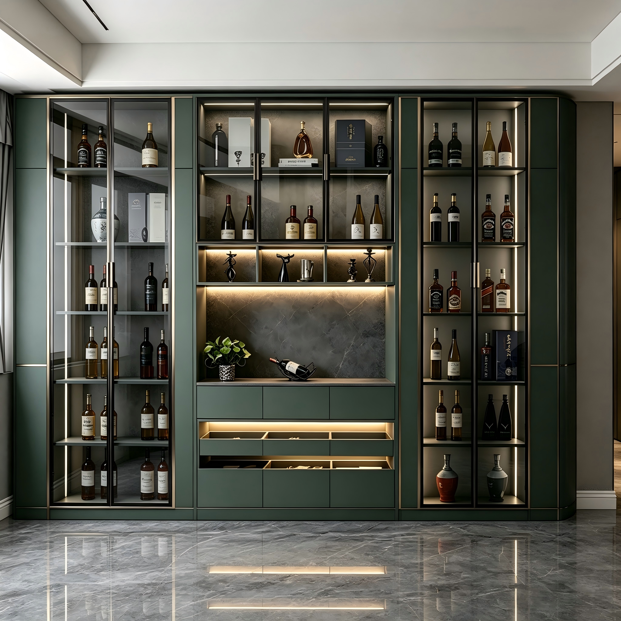 Corner Full‑Wall Wine Cabinet Light‑Luxury Glass Display Bar