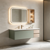 Floating Color‑block Bathroom Vanity With Rounded LED Mirror & Side Wall Cabinet