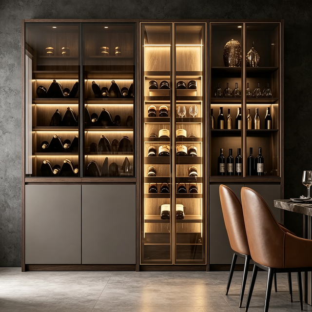 Luxury Custom Wine Cabinet Integrated Glass Display And Storage Sideboard