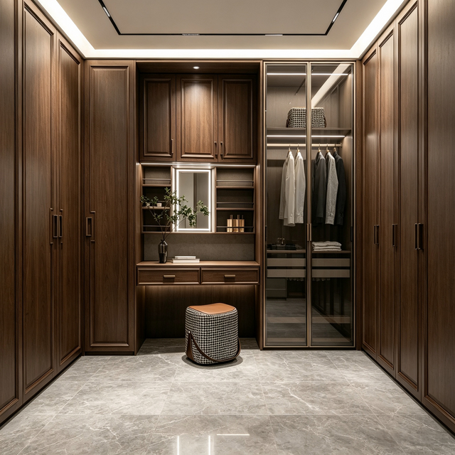 Walk‑in Closet With Integrated Dressing Vanity