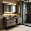 Complete Floating Bathroom Vanity Set With Mirror Cabinet & Side Tall Cabinet