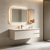 Floating Color‑block Bathroom Vanity With Rounded LED Mirror & Side Wall Cabinet