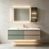 Color‑block Floating Bathroom Vanity With Side Glass Cabinet