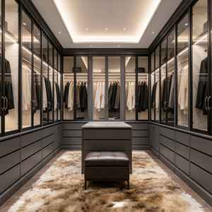 Light Luxury L‑shaped Walk‑in Closet With Central Island