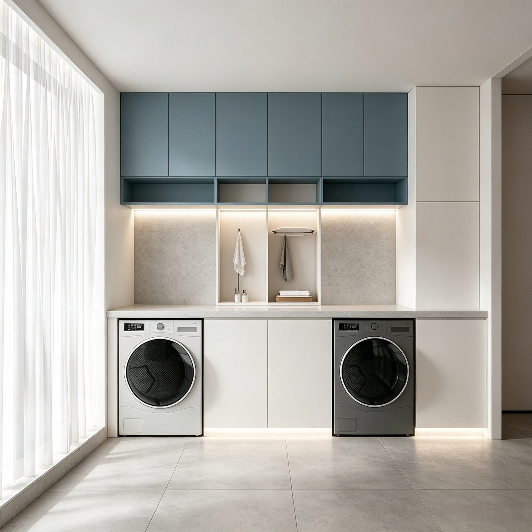 Custom Balcony Laundry Cabinet For Dual Machines