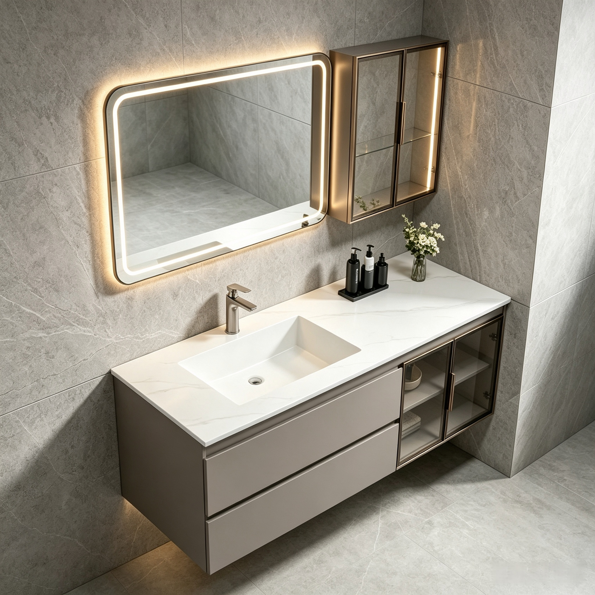 Floating Bathroom Vanity With Glass Doors
