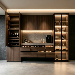 Modern Wood‑Grain Sideboard With Integrated Wine & Coffee Bar