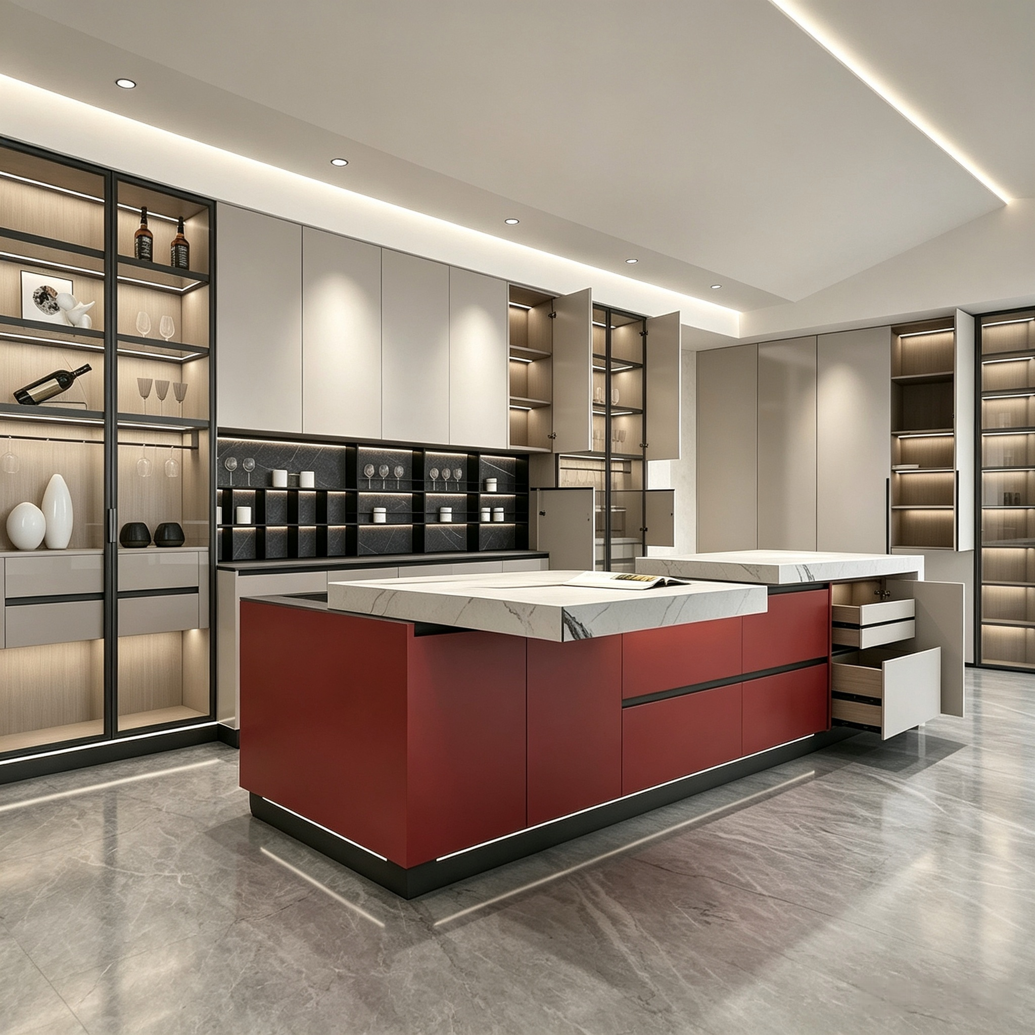 Color‑Contrast Kitchen Cabinet With Central Island