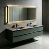 Floating Double‑Sink Vanity With Rectangular LED Mirror Cabinet