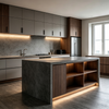 Minimalist Kitchen Cabinet With Central Island & Open Shelving