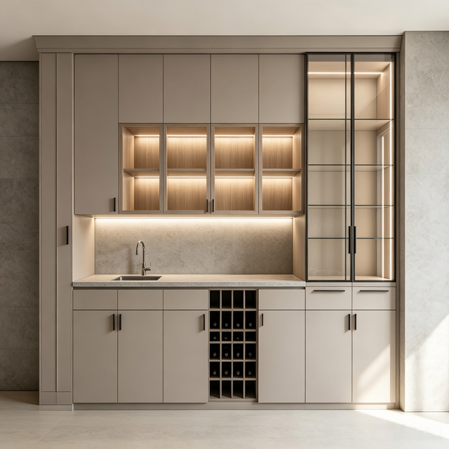 Integrated Custom Wine Bar Cabinet