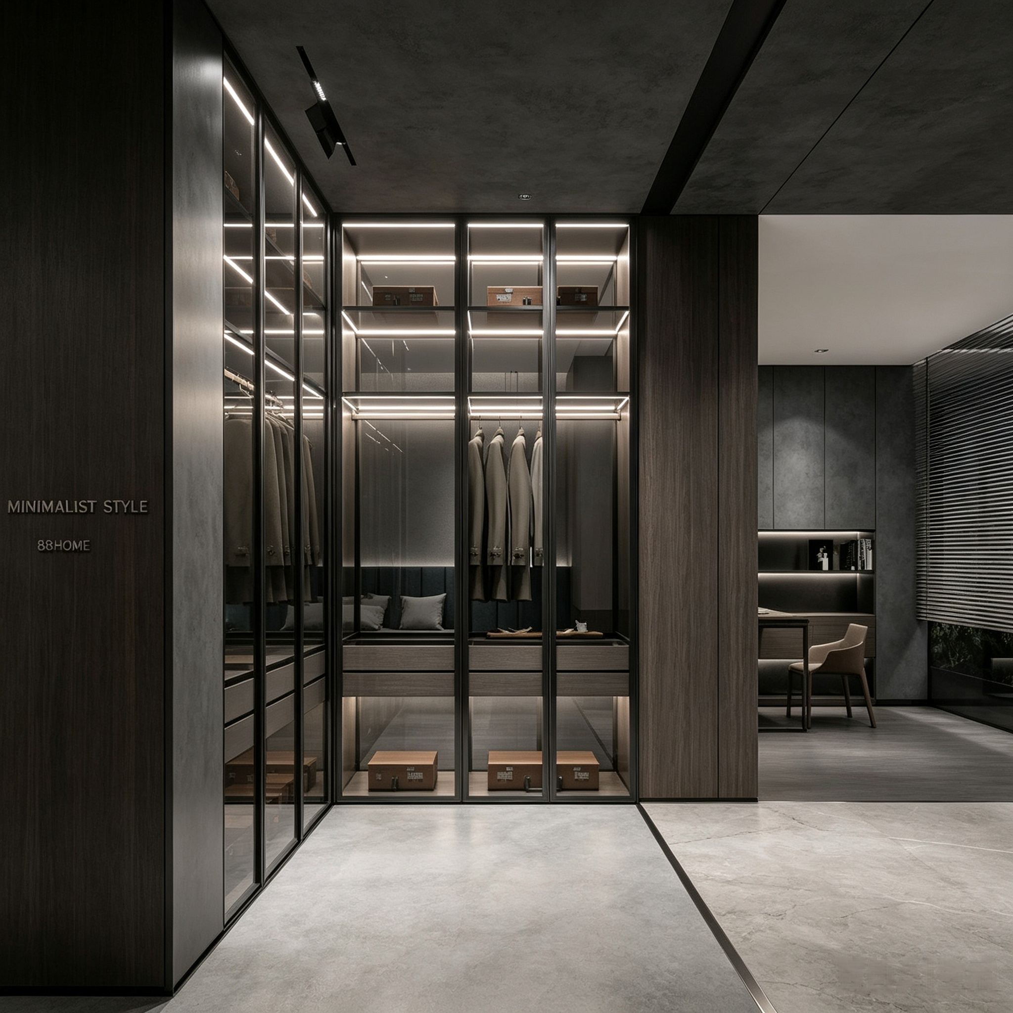Minimalist Transparent Glass Walk‑in Closet
