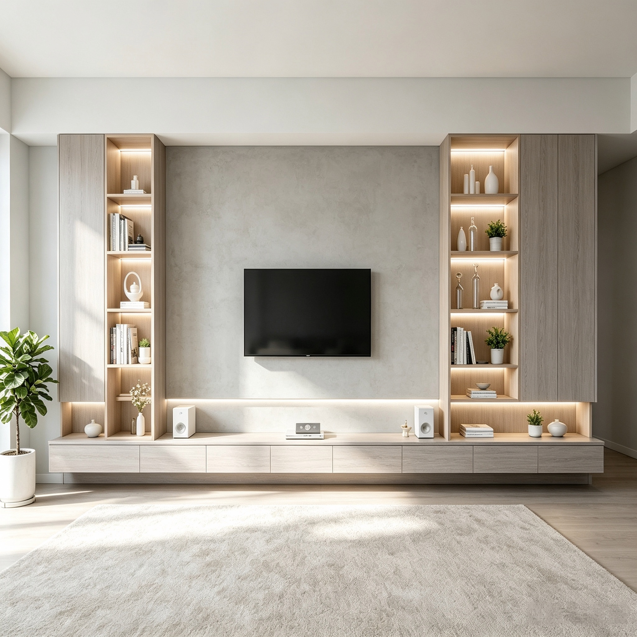 Full‑Wall Custom TV Cabinet Storage‑Display Integrated Background Wall