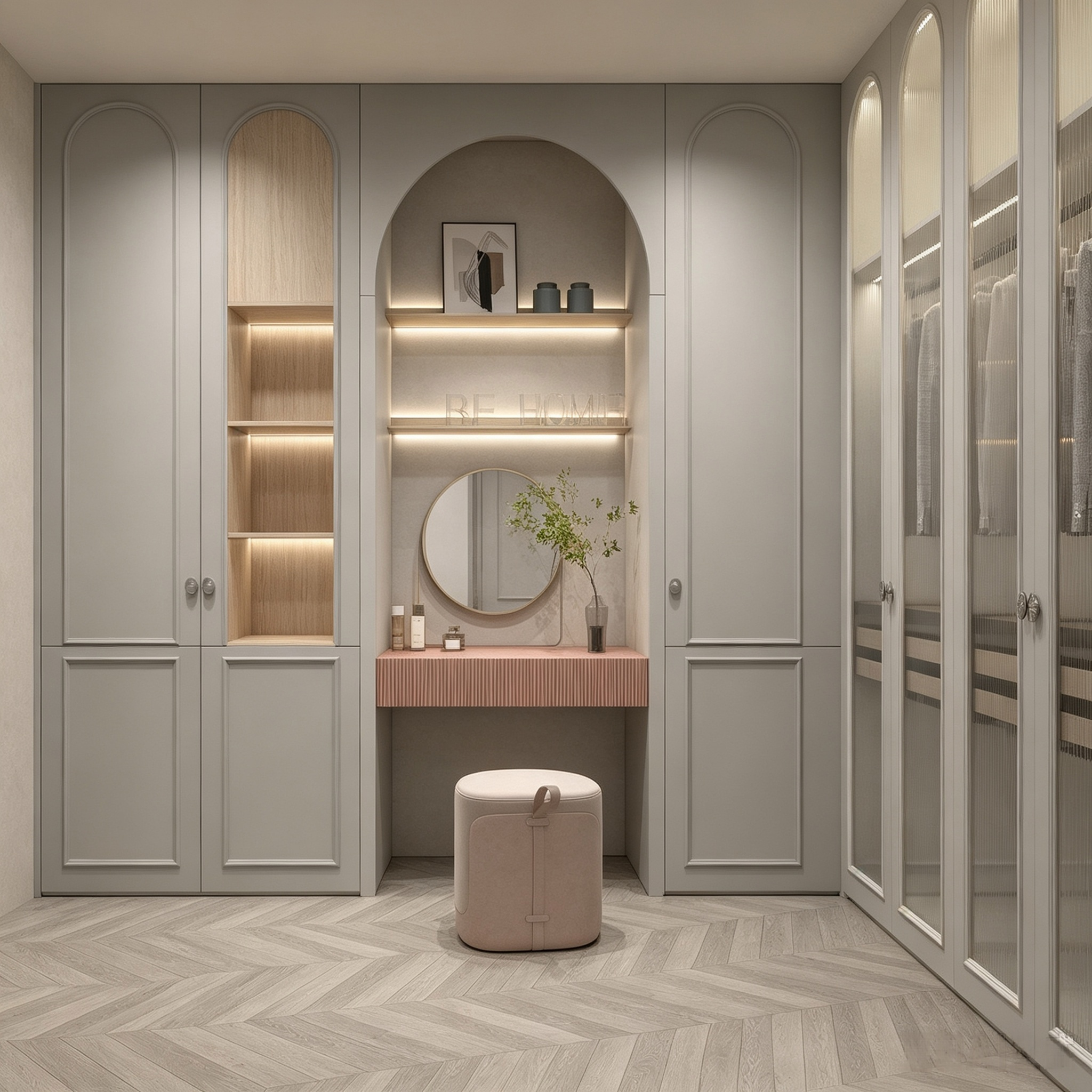 French‑Style Walk‑In Closet With Integrated Dressing Vanity