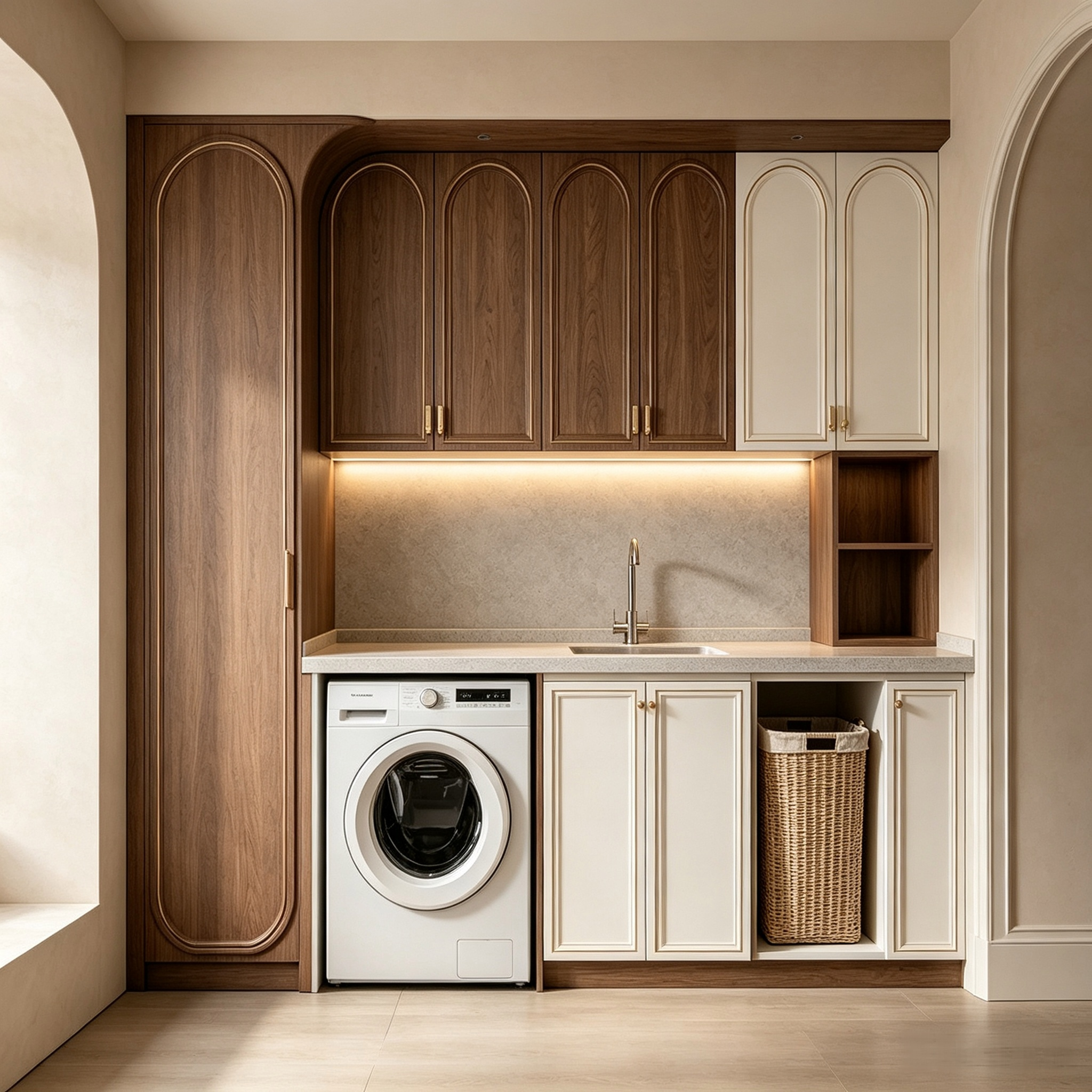 French Arched Balcony Laundry Cabinet Gentle Cozy Laundry Space