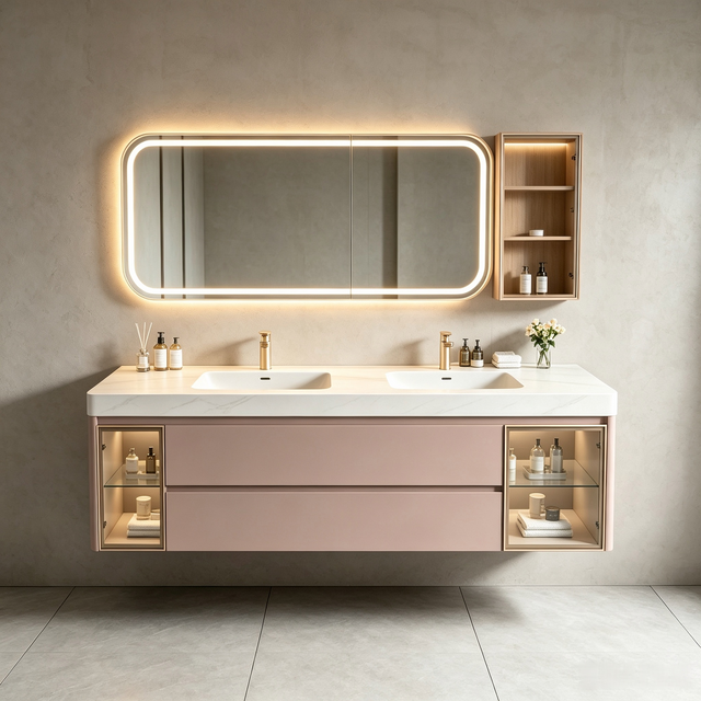 Multi‑color Floating Double‑Sink Bathroom Vanity 