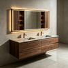 Floating Double‑Sink Vanity With Rectangular LED Mirror Cabinet